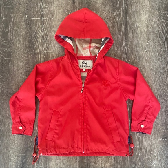 Burberry Kids Red Full-Zip Jacket with Hoodie